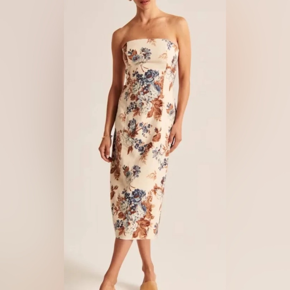 Abercrombie Strapless Linen-Blend Midi Dress